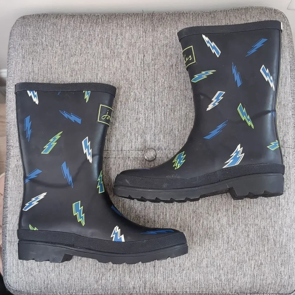 Joules Black and Blue Lightening Rain & Snow Boots Sz 4